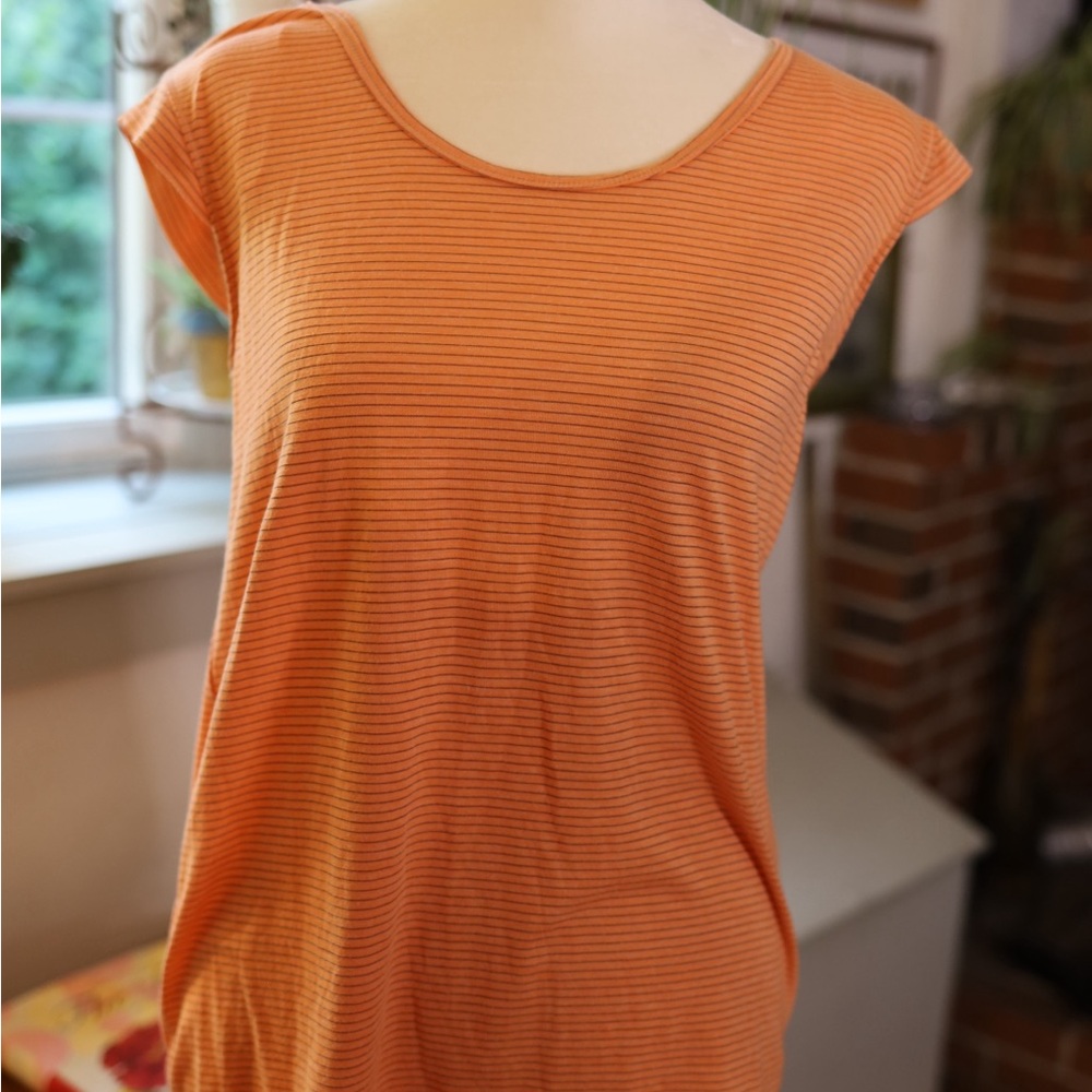 Vibrant Orange Striped Women's Short Sleeve Top